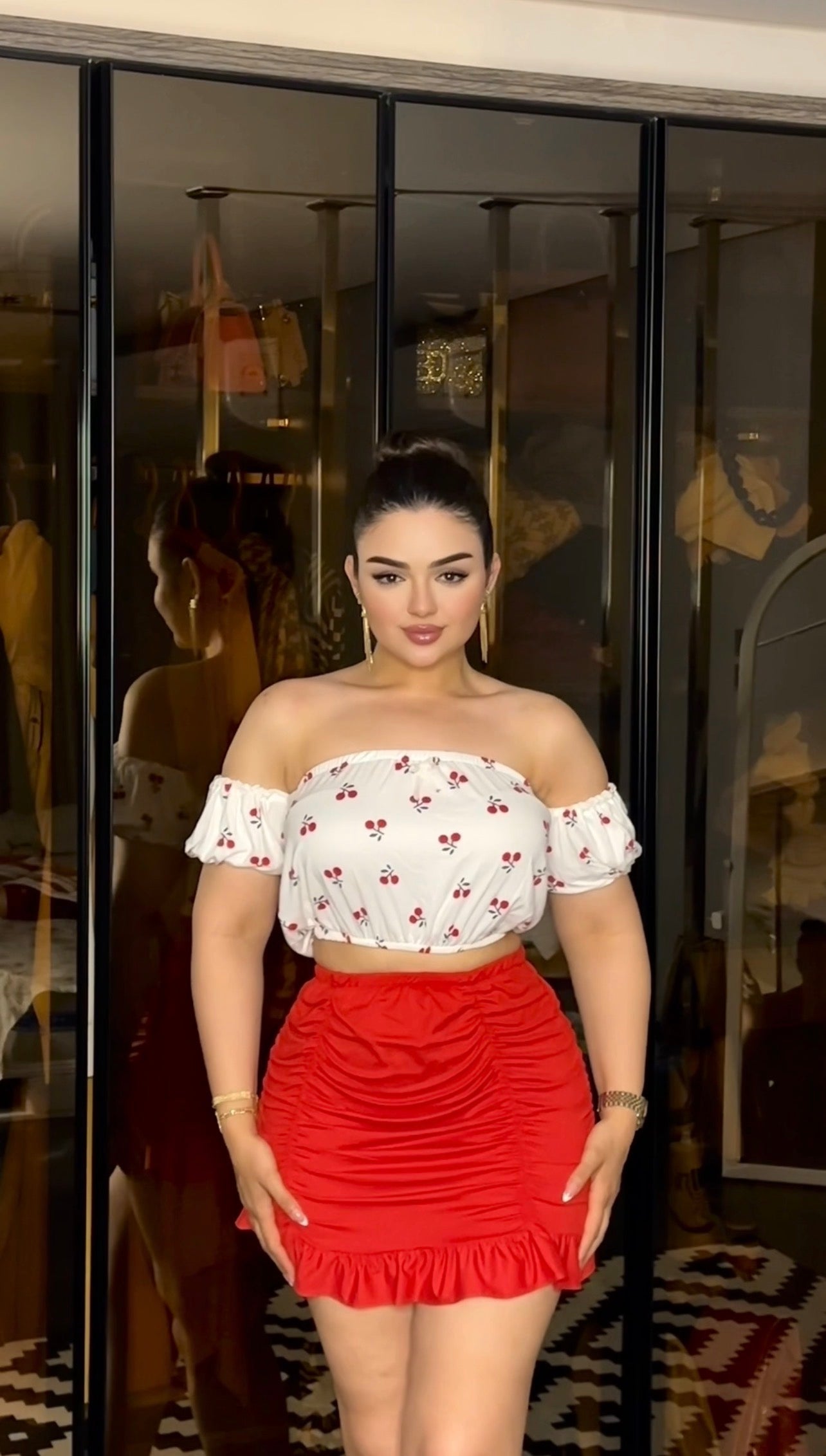 Cute Cherry Top & Skirt Set