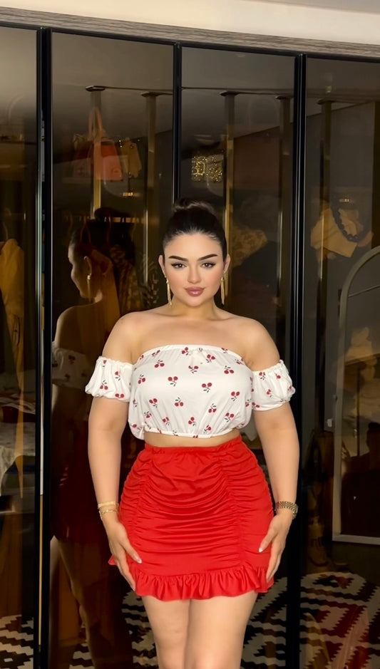 Cute Cherry Top & Skirt Set